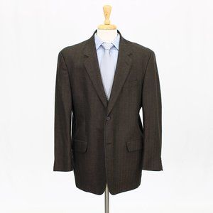 Oleg Cassini 46R Brown Herringbone 2B Wool Sport Coat Blazer Jacket B443